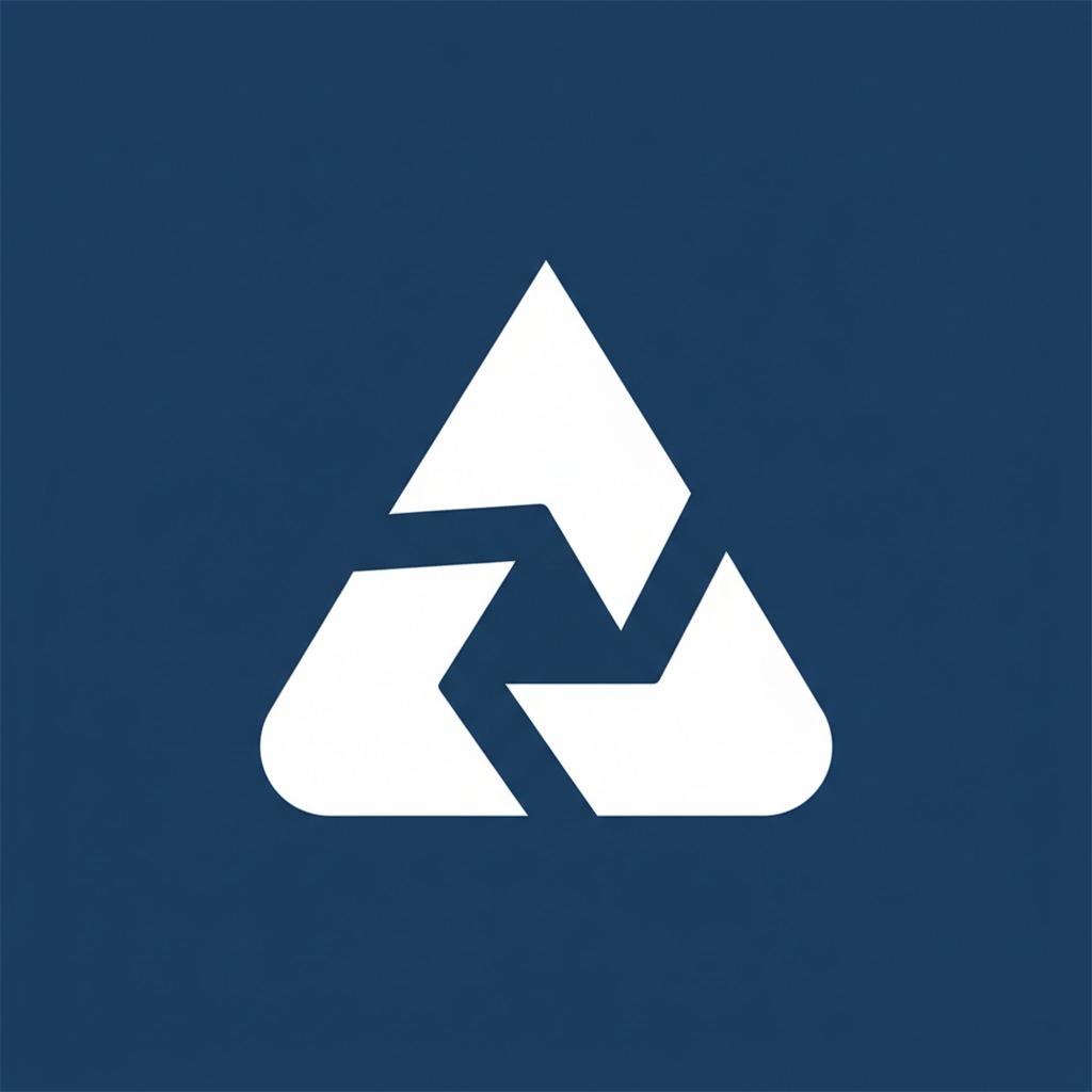Un logotipo de color blanco con forma de triángulo geométrico sobre un fondo azul oscuro.